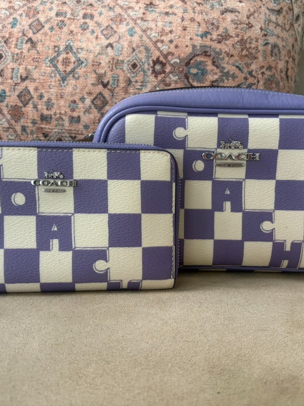 Coach Mini Jamie Camera Bag CR172 Checkerboard + Matching Wallet Set Lavender